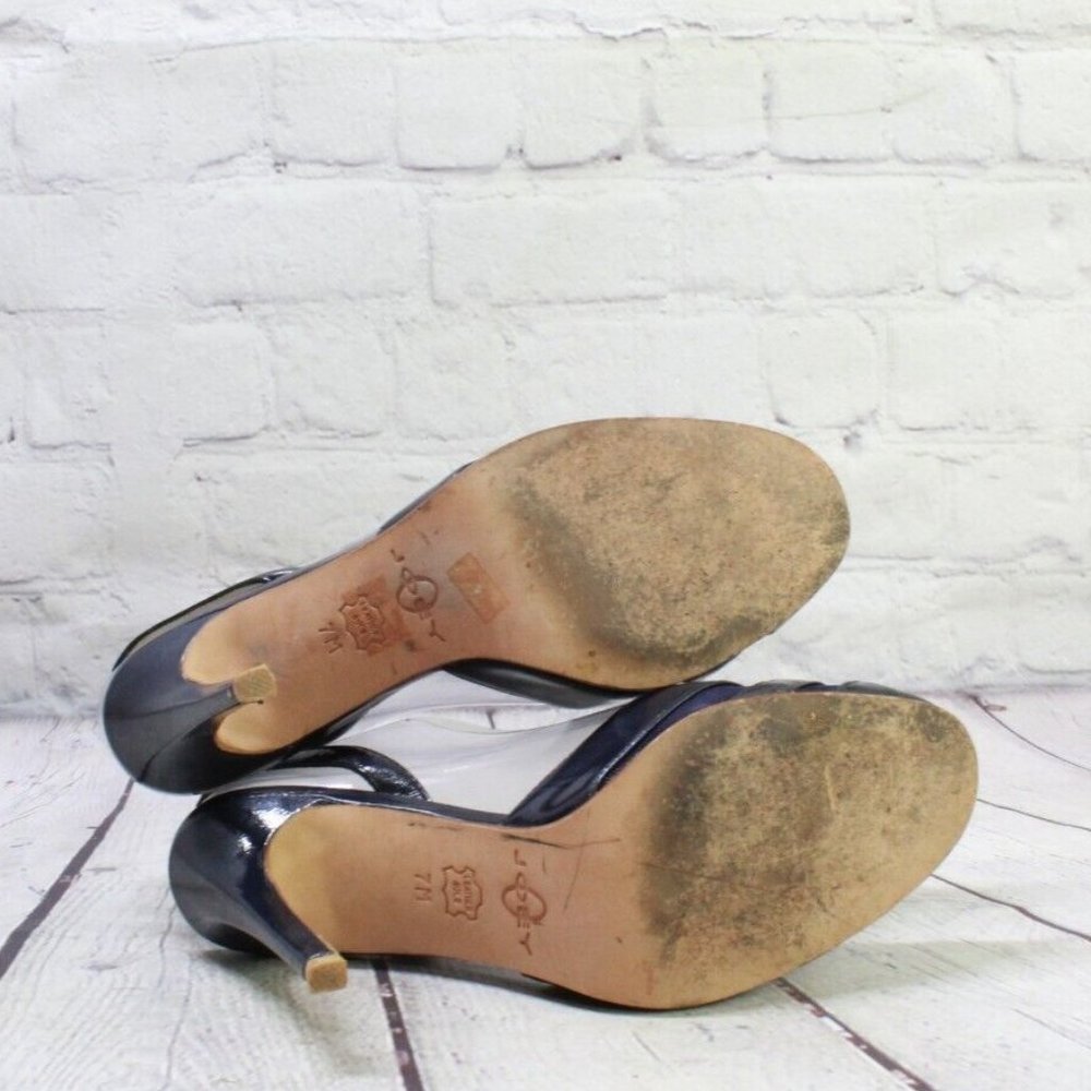 Joey Blue Leather Slip On High Heel Ankle Strap Sandals Size 7 M - Picture 9 of 9